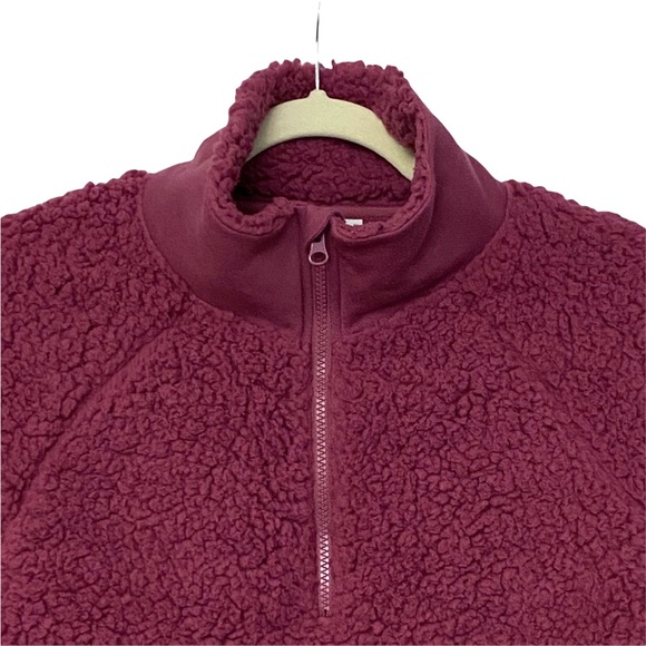 NEW Z By Zella Nordstrom Free Style Faux Shearling Pullover Sweatshirt Burgundy - Picture 5 of 11